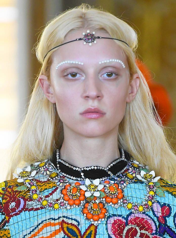 FLORENCE, ITALY - MAY 29: A model walks the runway at the Gucci Cruise 2018 show at Palazzo Pitti on May 29, 2017 in Florence, Italy. (Photo by Venturelli/Getty Images)